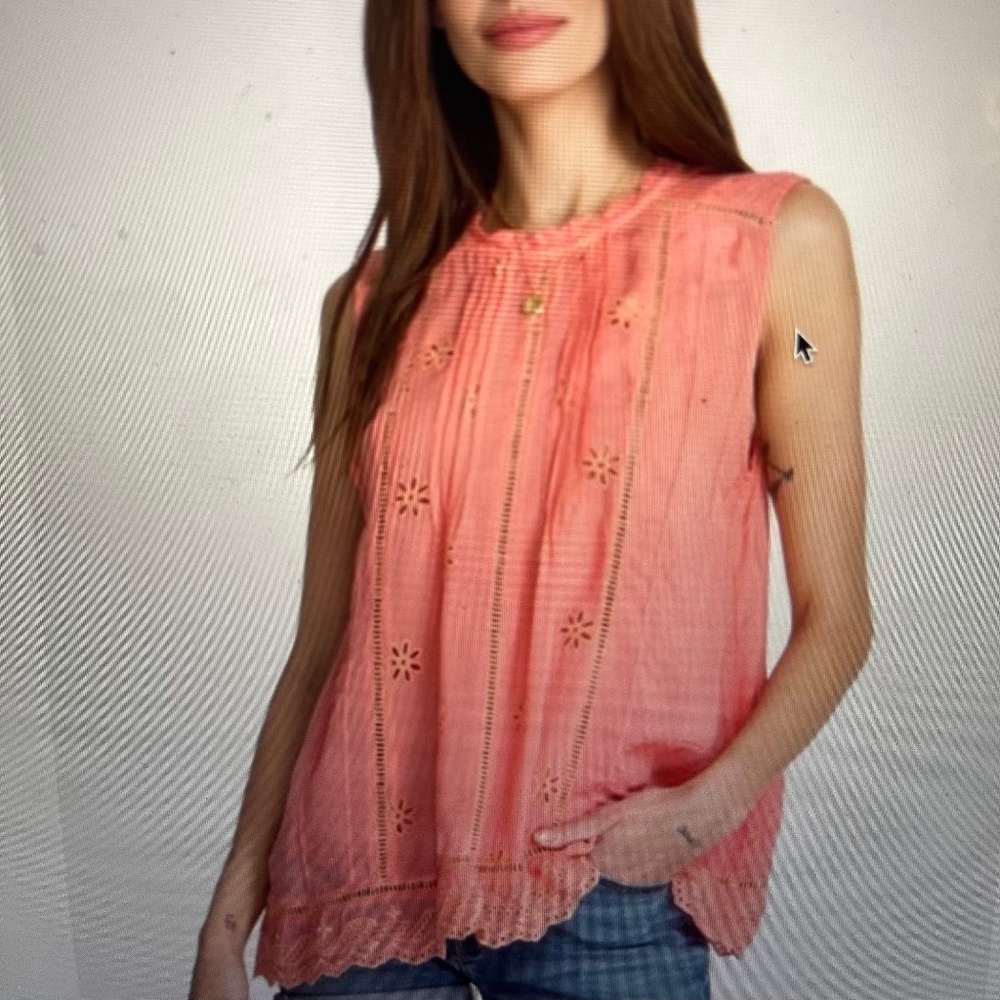 JOHNNY WAS Nia Eyelet Top - Coral Sunset  Sz L